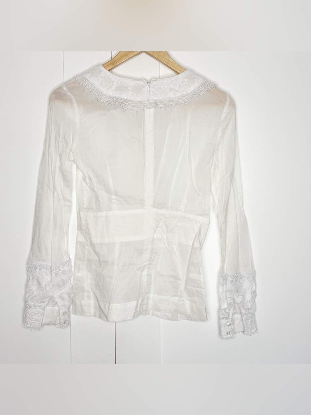 Tory Burch 100% Cotton Long Sleeve embroidered Top 2 XS white Shirt Blouse - Picture 6 of 11